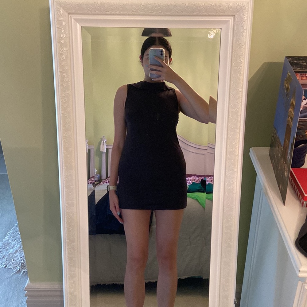 Dark gray suede turtleneck dress